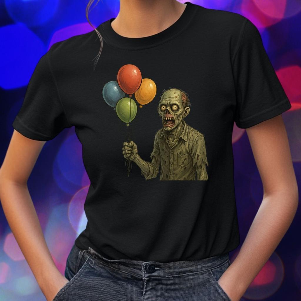 T-Shirt Frauen Zombie mit Luftballons Motiv Baumwolle Größe S bis 3XLWird in neuem Fenster oder Tab geöffnet