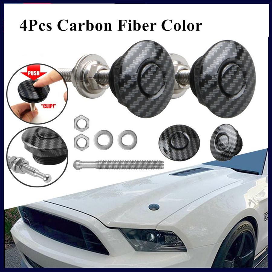 4x 3D Carbon Fiber Color Car Push Button Hood Quick Release Pins Bonnet Lock Clip Bumper Latch