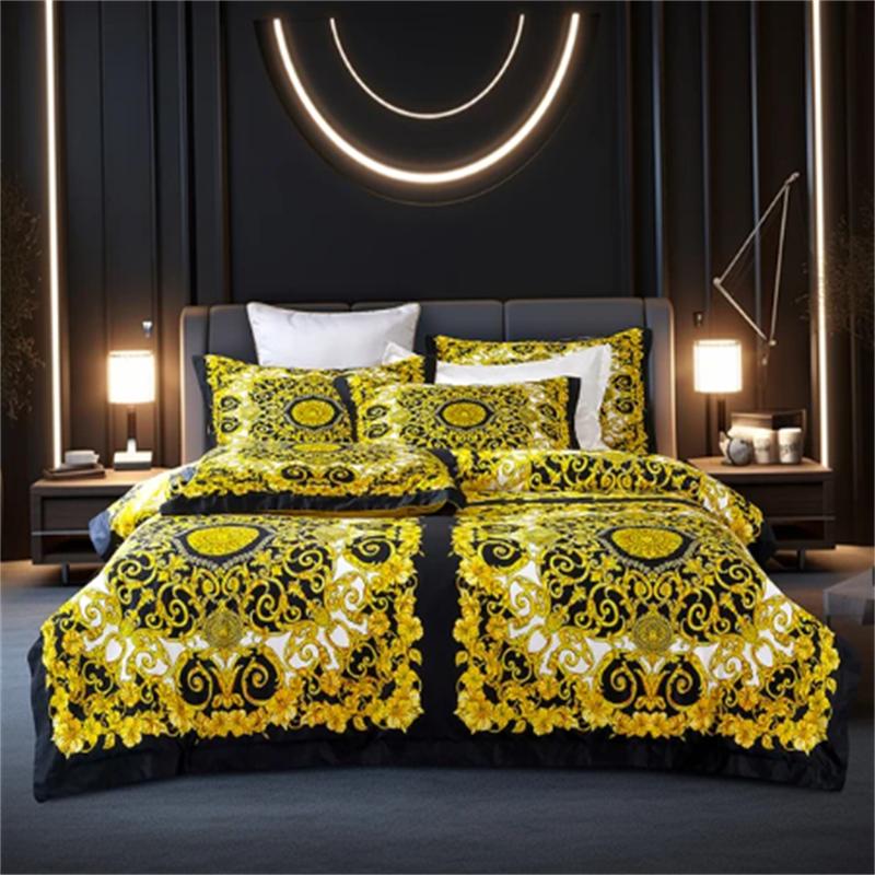 Set Biancheria da Letto Stile Barocco di Lusso Stampa Digitale Dimensioni Queen King Set Copripiumino Federe in Lino Tessili per la Casa