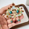 Retro European Court-Style Gemstone Brooch - Antique Replica with Full Diamond and Colorful Gems for Women