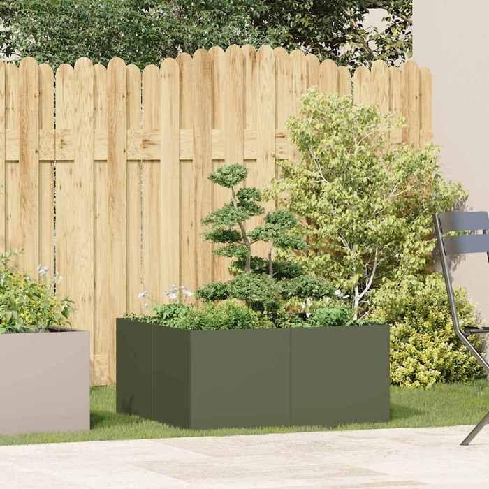 VidaXL Olive Green Planter 80x80x40 Cm Cold-Rolled Steel 860741