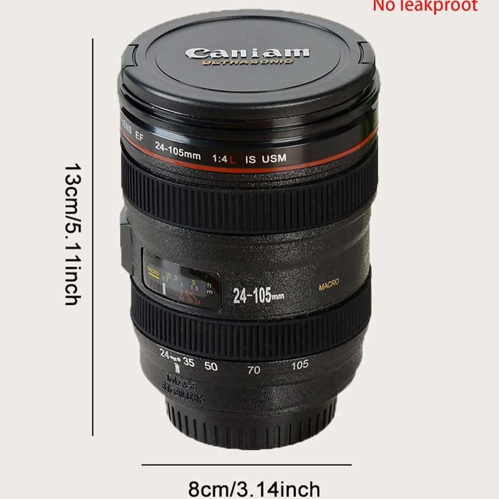 1pc-Stainless Steel Camera Lens Coffee Mug with Leak-Proof Lid - Perfect Gift for Photographers