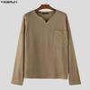 INCERUN Oversized Autumn Spring Men Casual Long Sleeve Texture T-shirts Tops