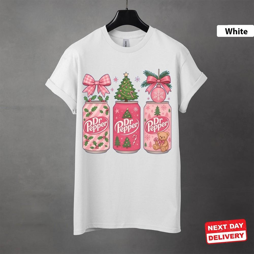 Christmas Dr Pepper Shirt, Pink Bow Festive Holiday Tee, Christmas Gift Shirt Unisex T-Shirt XL