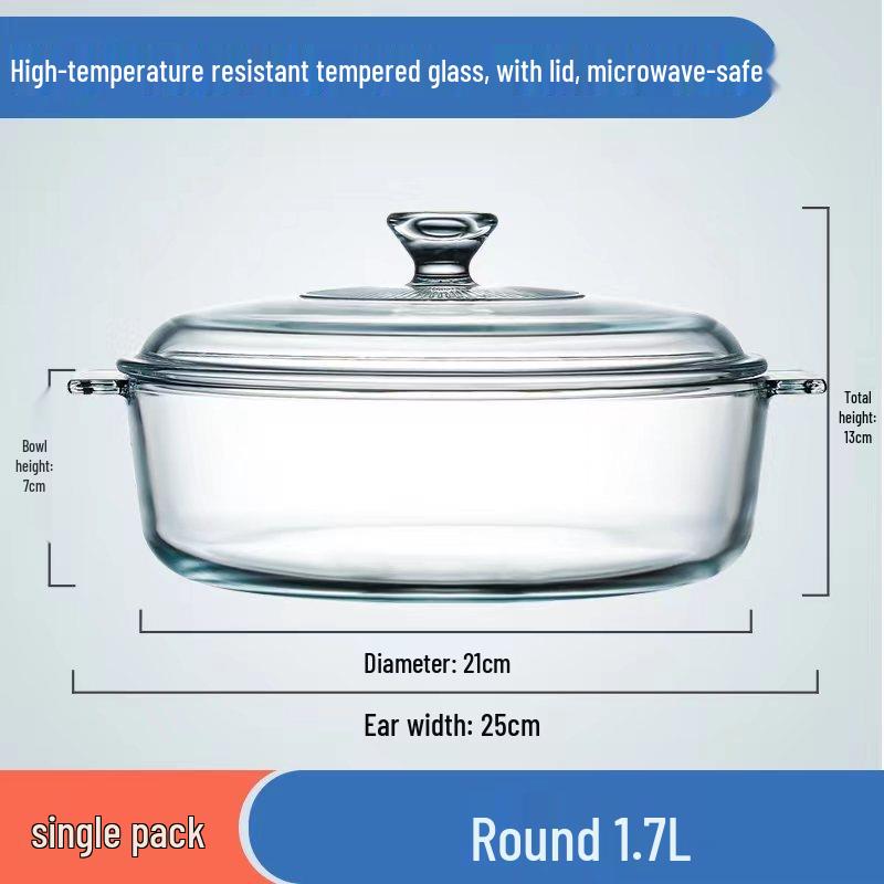 Heat-Resistant Crystal Glass Pot with Lid for Oven & Microwave; Double-Ear Soup Bowl for Steaming & Stewing.