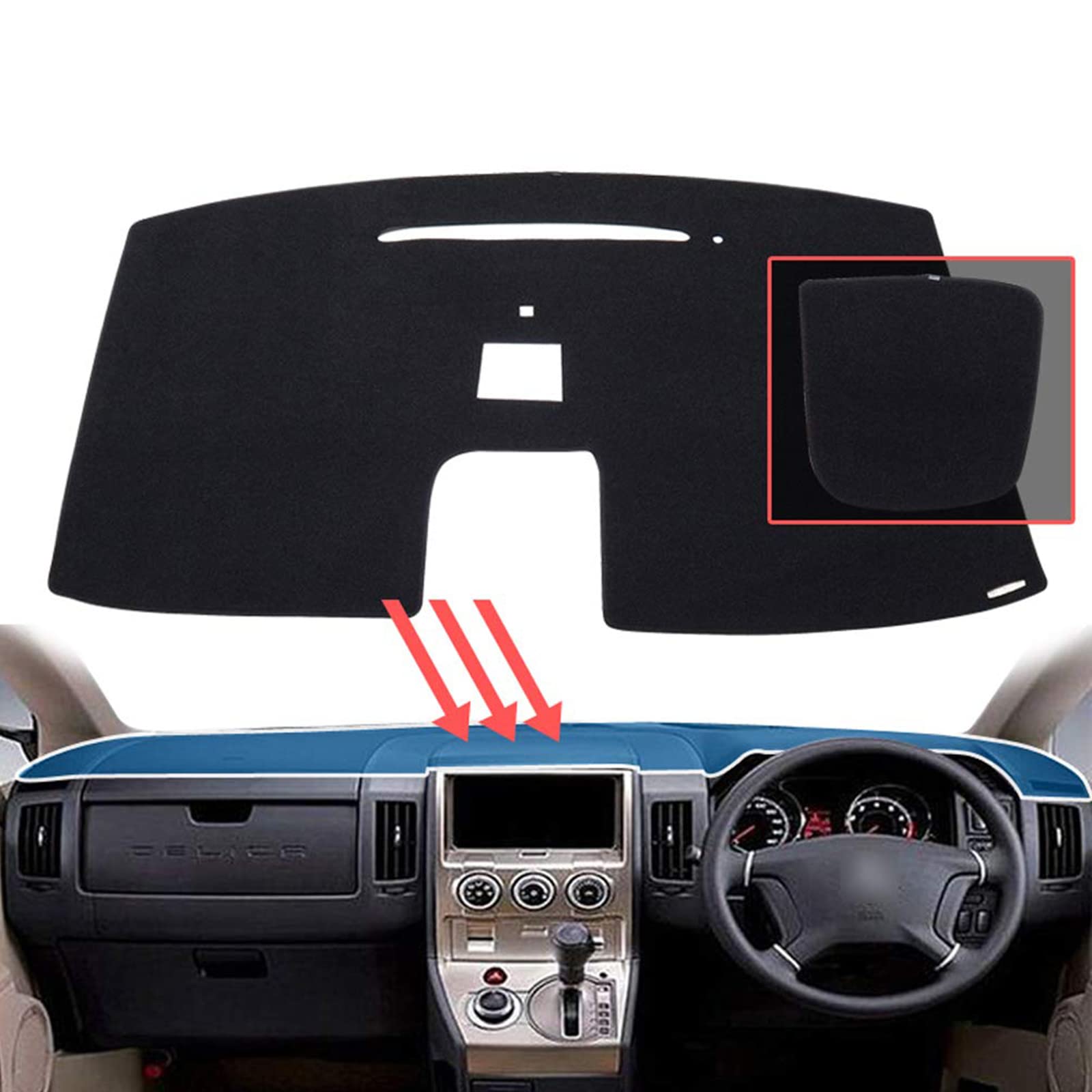 

smabee Коврик на приборную панель для Mitsubishi Delica D5 (2007–2019, До рестайлинга) — Антибликовая накладка на приборную панель, защита от УФ-лучей, нескользящая подложка – Черный