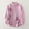 Spring Luxury French Chic Pink Embroidered Long-Sleeve Women's Shirt