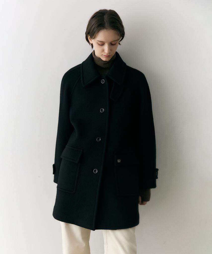 OSTKAKA Cashmere Wool Blended Single Half Coat Black