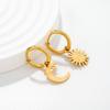 Romantic Asymmetric Stainless Steel Gold Color Sun Moon Pendant Drop Earrings for Women Shiny Zirconia Earrings Trendy Jewelry