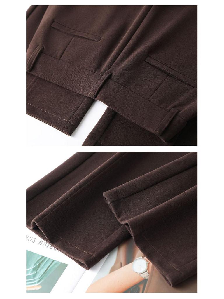 Premium Coffee Wool Wide-Leg Women's Pants - New 2025 Autumn/Winter High-Waisted Slimming Loose Fit, Plus Velvet Thick Straight-Leg.