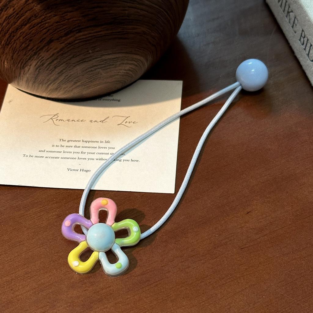 Colored Hollow Flower Elastic with High Elasticity for Long Hair, Double-headed Beads, and A High Ponytail Hair Rope.