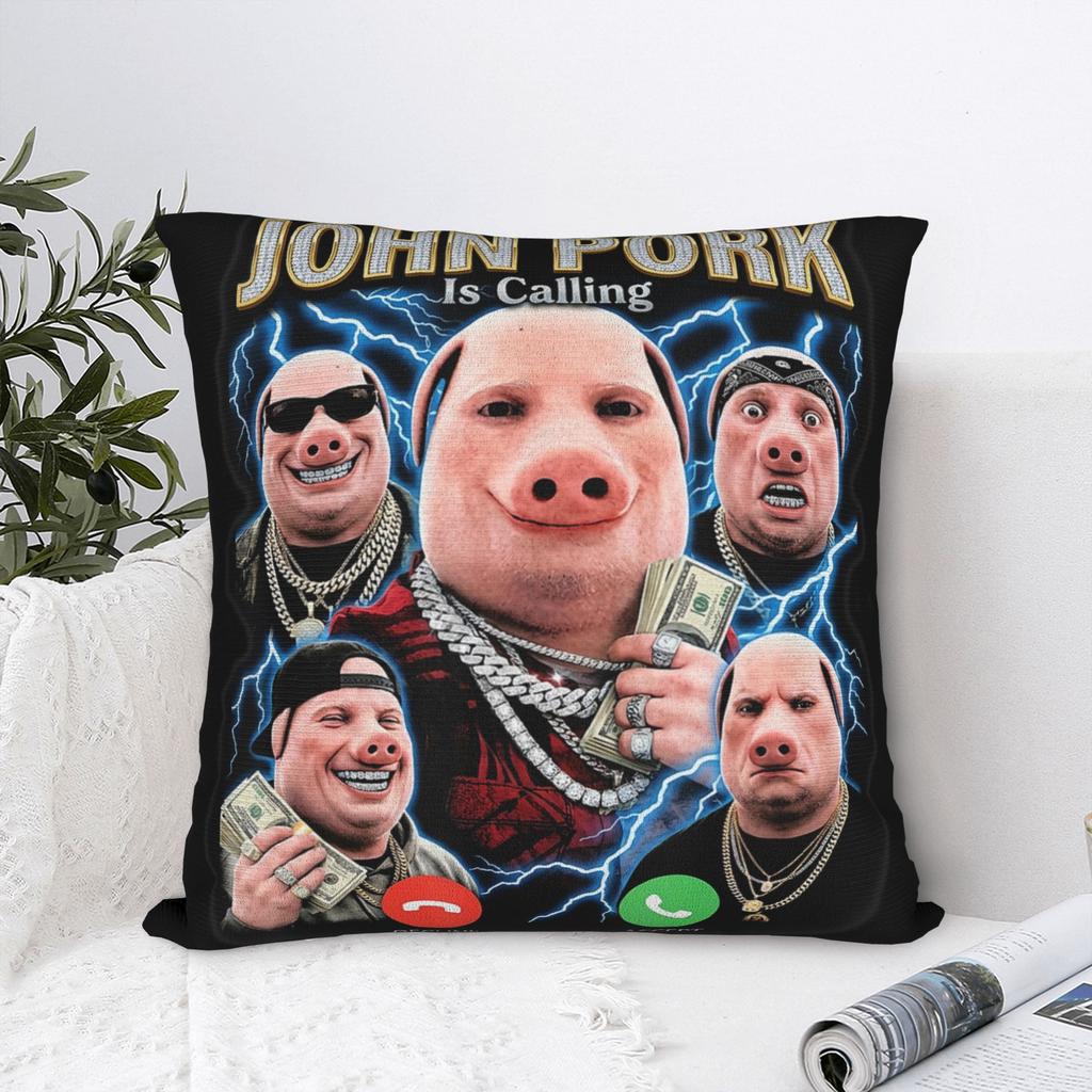 John Pork is Calling Meme Brainrot Pillowcases Vintage Pillow Case For Sofa Car Home Decor Soft Pillow Cover
