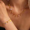 Qiong Yao Heart-shaped Enamel Multi-color Necklace and Bracelet Set, Stainless Steel, Colorfast Clavicle Chain.