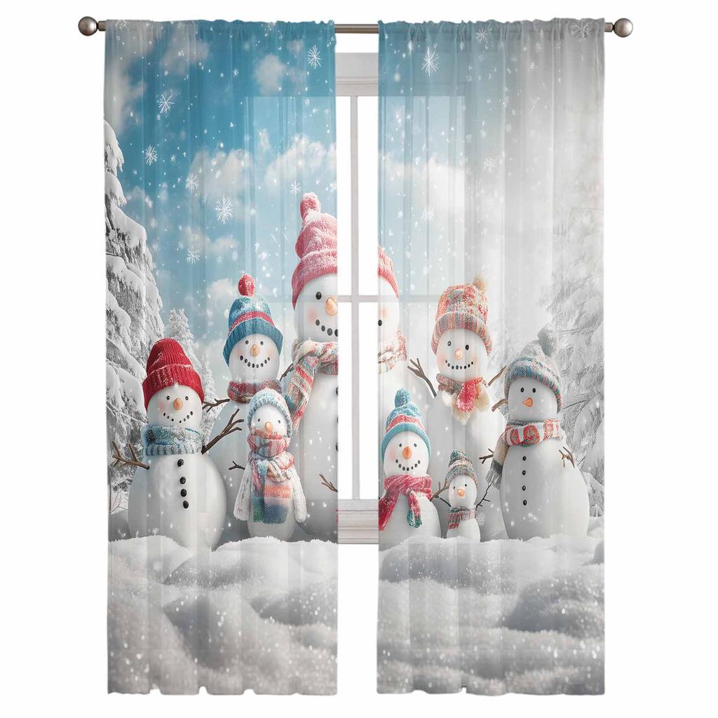 Vánoční a zimní sněhulák Závěsy do obývacího pokoje Ložnice Domácí dekorace Okno Voál Tyl Závěsy na závěsy