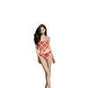 New Red Plaid Split Skirt Swimsuit Women's Three-piece Bikini Conservative Student Covering Meat and Looking Thin Hot Spring