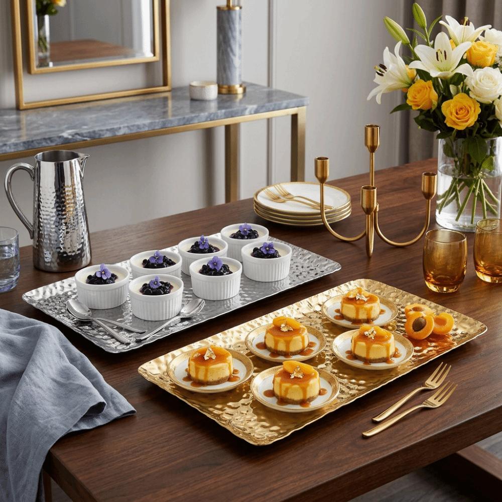 Silver and Golden Fruit Tray Hammered Texture Storage Tray Elegant Metal Tray Restaurant серебряный