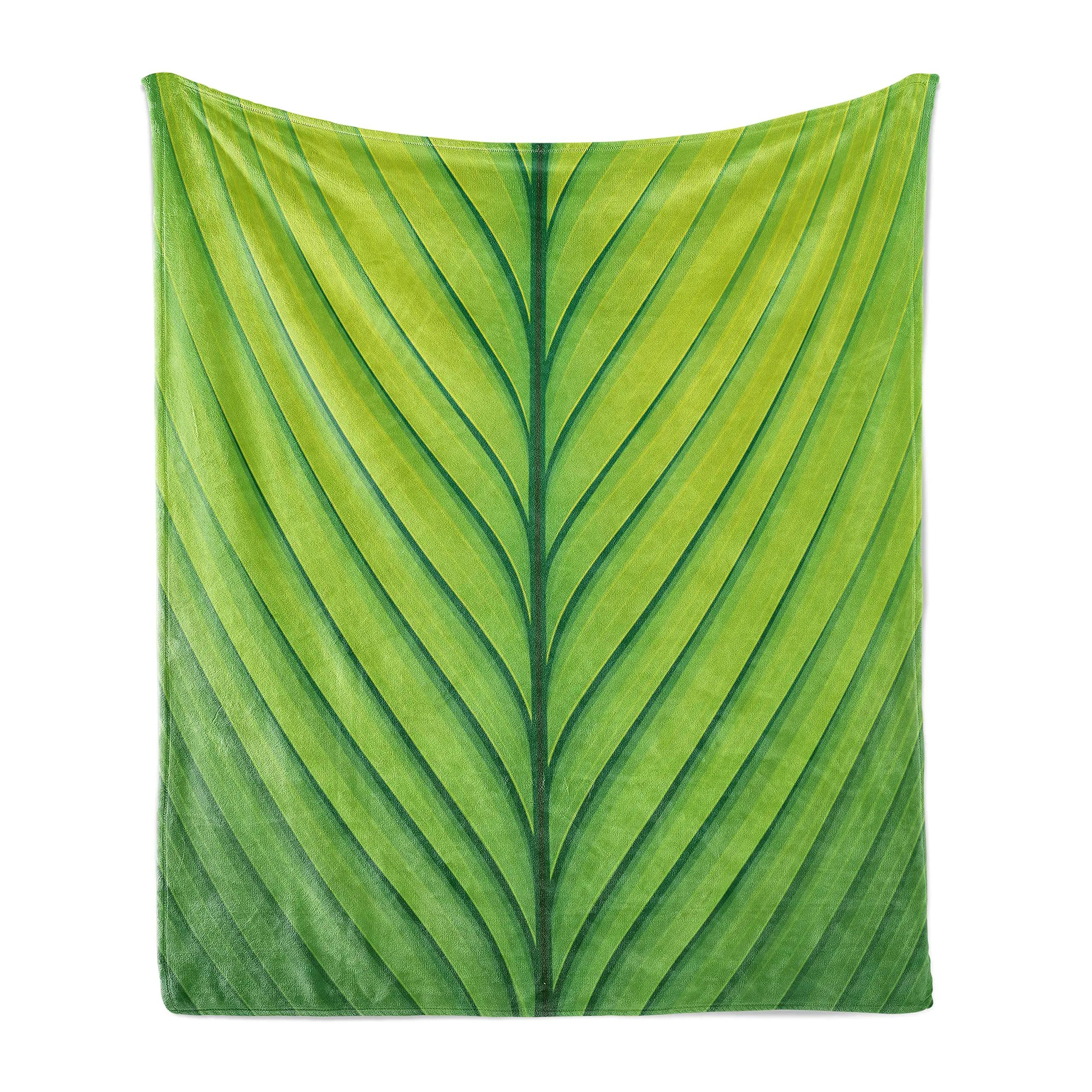 Tropical Plant Green Leaf Throw Blanket Exotic with Tropical Leaves Fresh Jungle Botanical Soft Flannel Blanket for Couch Bed 130x150cm