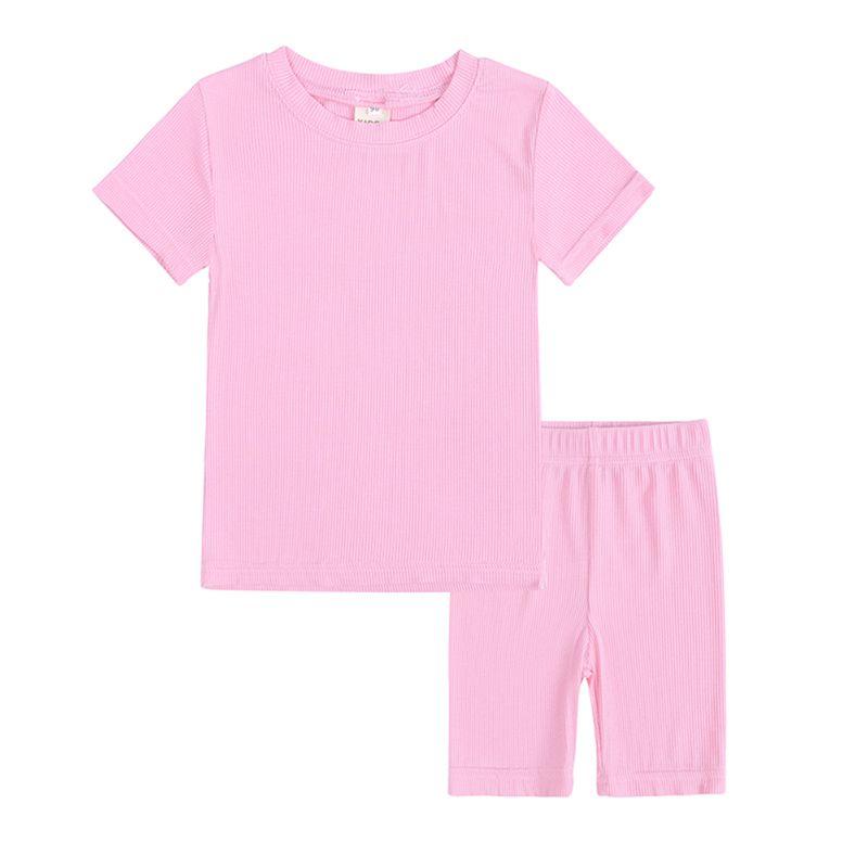 1-13 Years Kids Ribbed Structure T-shirt and Shorts Set Casual Loungewear
