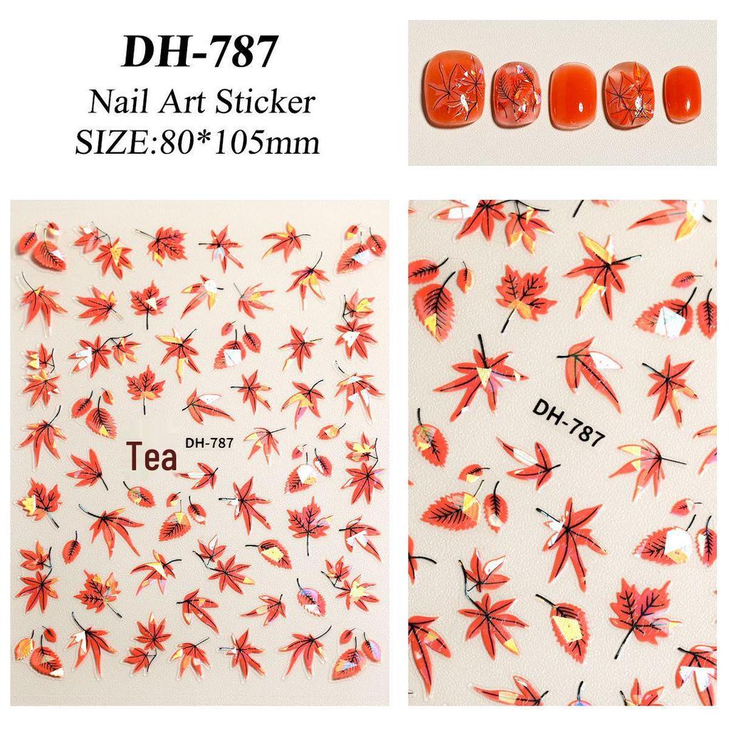 Caramel Red Maple Leaf Adhesive Nail Stickers - Autumn/Winter Fire Red Decor