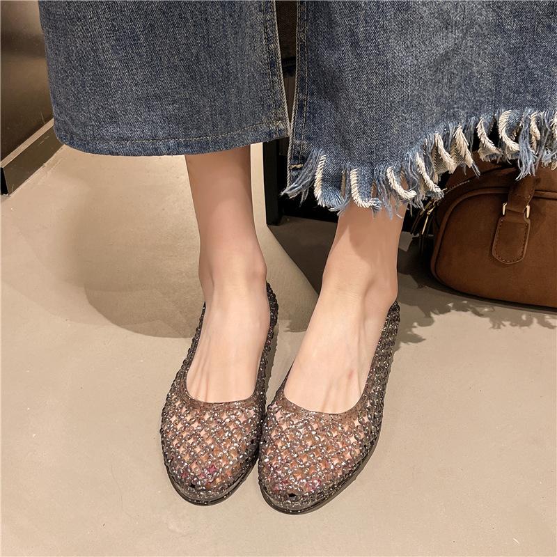 

Хрустальные женские туфли пляжные балетки с перфорацией дышащие желейные туфли туфли для мамы летние сандалии 38