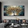 Abstract Gold and Blue Winter Tree Canvas Painting Wall Art Rich Tree Posters Landscape Picture for Living Room Wall Decor