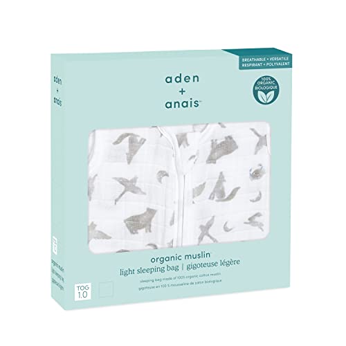 aden + anais Sleeper, Map the Stars Design, Organic Cotton, for 6-18 Months, Sleeping Bag Style, Zippered, Prevents Chills, Baby Gift, AKADABASGO10017