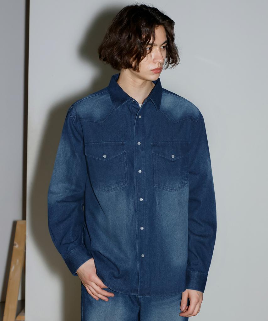 SIGNATURE [Choi Jong-Woo X Signature] Western Washed Denim Shirt [Indigo]