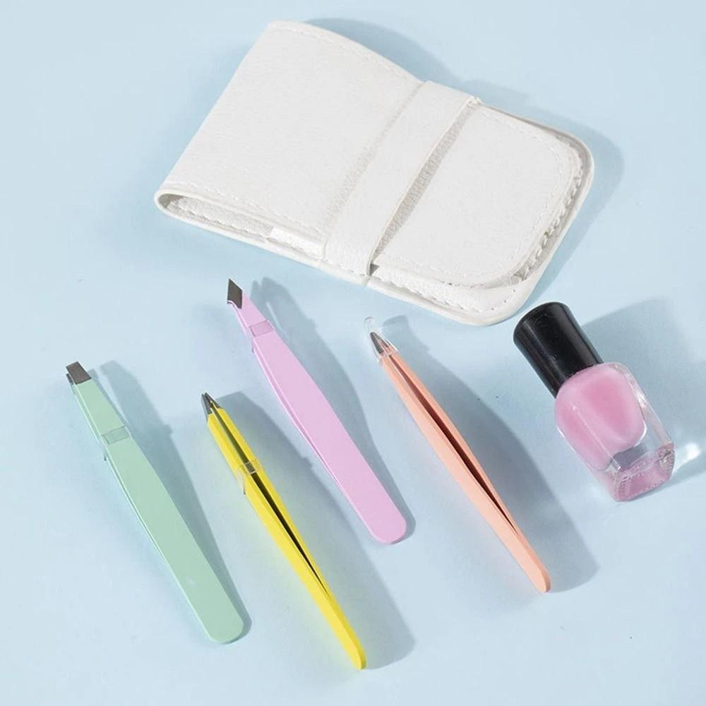 Stainless Eyebrow Tweezers Set Colorful Fine Hairs Puller Slanted Eye Brow Clips  Makeup Tool