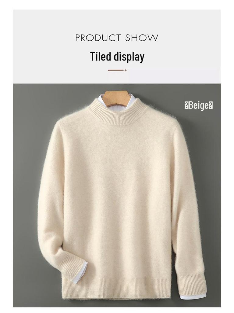 Men's 100% Pure Wool High-Collar Thick Knit Business Pullover Sweater