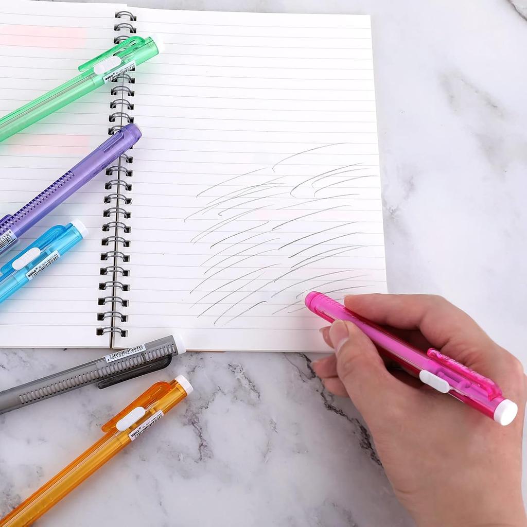 12 Pcs Erasers Pen-Style Set, Durable 6 Retractable Click Eraser Pen Shell + 6 Eraser, Good Cleaning Effect Erasers for Kids Students Artist Painting