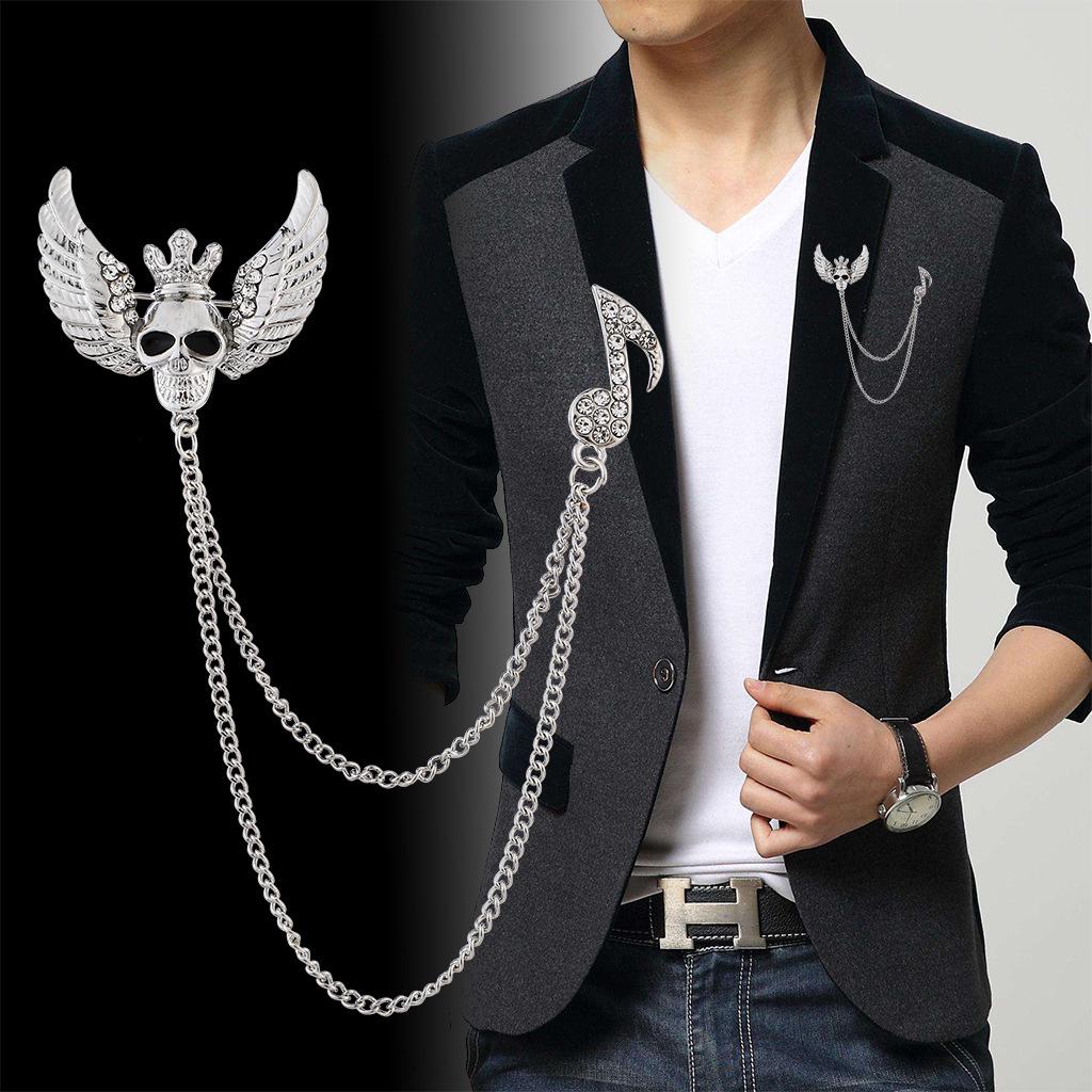 Men's Fashion Suit Brooch Simple Diamond Tassel Metal Wedding Dress Suit Brooch Collar Pin