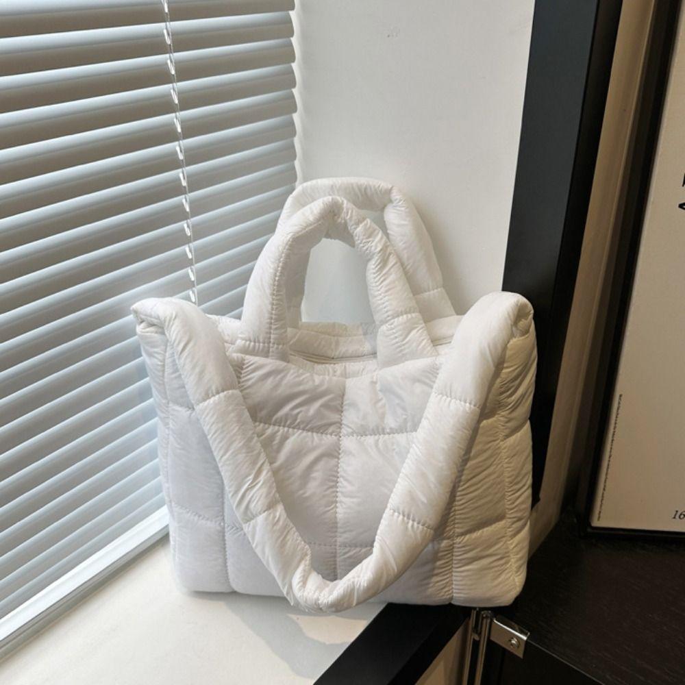 Solid Color Cloud Tote Bag Nylon Puffy Shoulder Bag Fashion Space Cotton Handbag  Girls