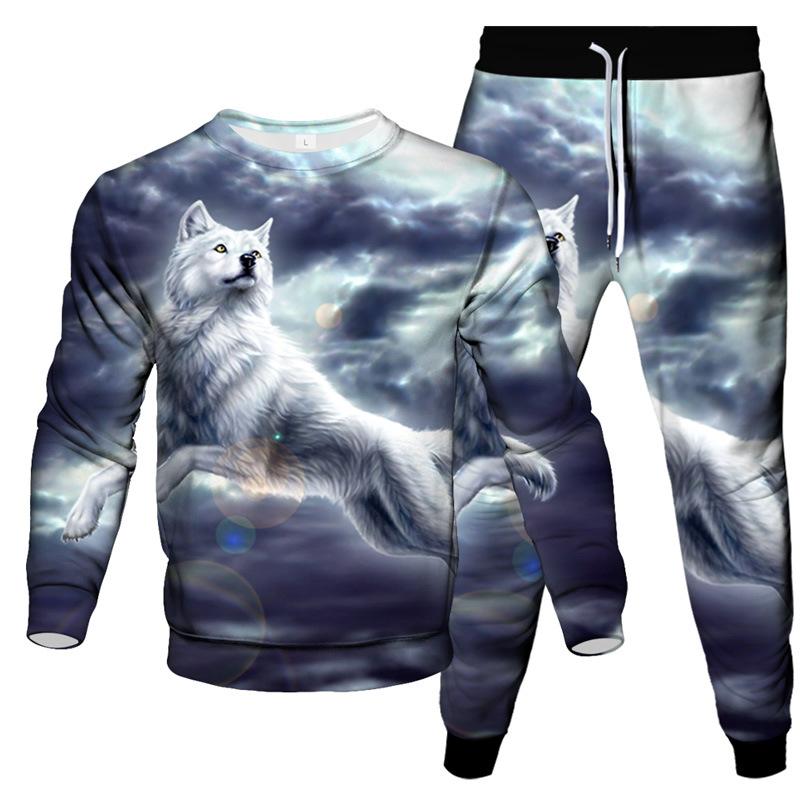Spring Autumn Dazzle Wolf 3D Print Sportswear Set Casual T Shirt Pants 2-Piece Set Oversize Pullover Hip Hop Unisex Clothing