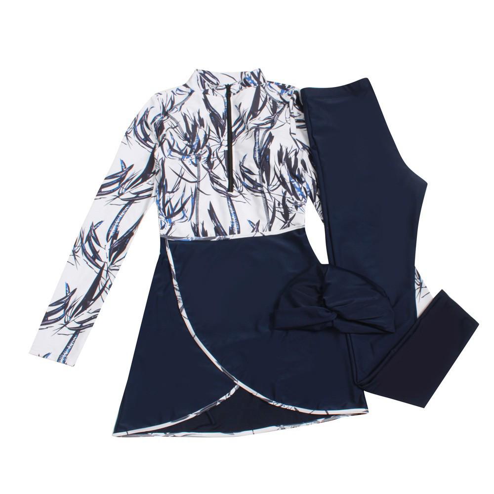 Übergröße Muslimische Damen Sonnenschutz Dreiteiliges Badeanzug-Set mit Langen Ärmeln und Hose