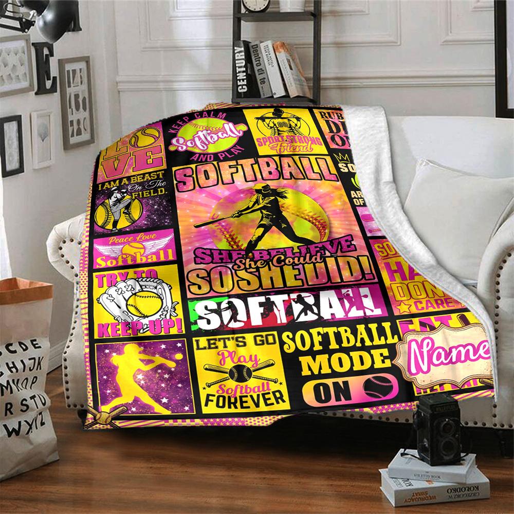 Softball Theme Customize Your Name Home Blanket S Comfortable Soft Lightweight Allseason Multipurpose Blanket For Picnics Couches Offices Beds Living