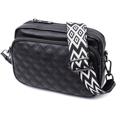 Women's Bag Stitched with Diamonds On the Front Side Made of Genuine Leather Vintage 22634 Black