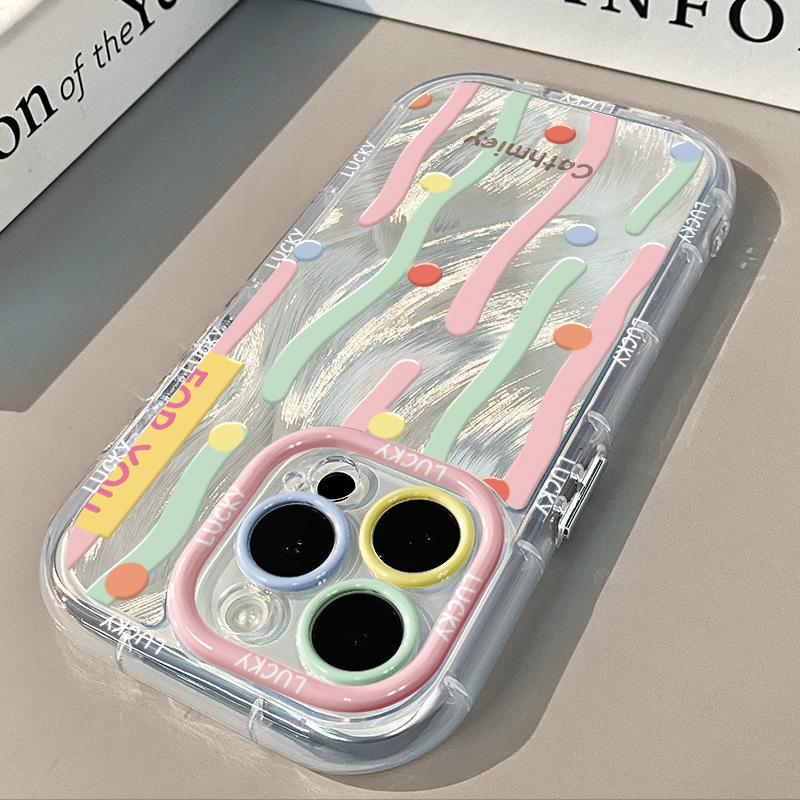 Color Lines and Polka Dots for IPhone16promax Mobile Phone Case 14 for Apple Cream Feather Yarn All-inclusive 15/13/xr