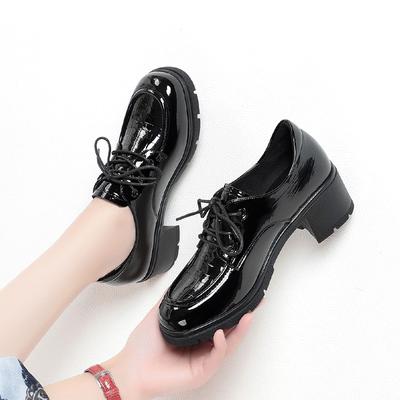 4cm British Style Comfortable Bright Leather Oxford Shoes Platform Fall 2025 Womens Med Block Heels Shoes for Office Work Mom