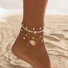 Beach Anklet for Women, Starfish Shell Fish Tail Pendant Boho Bracelet, Layered Faux Pearl Foot Chain for Summer Vacation
