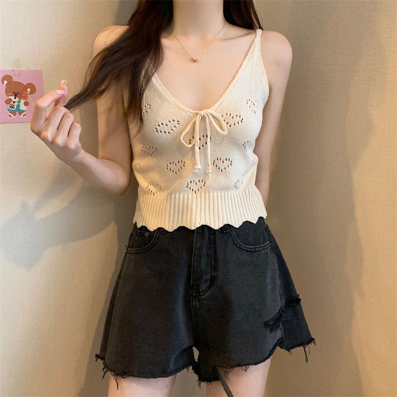 Knitted Camisole Vest Women's Summer Sleeveless Sexy Short Style Niche Interior Top Base Shirt
