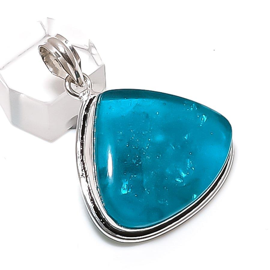 

Blue Amber Gemstone Handmade 925 Sterling Silver Jewelry Pendant 1.77 G2i13