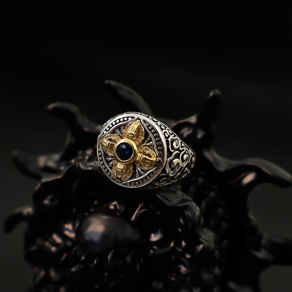 Retro Golden Vajra Adjustable Open Ring For Men Silver-plated Copper Gothic Punk Edgy Jewelry Tibetan Accessories Blessing Gift