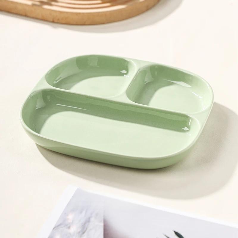 8 Inch Weight Loss Ceramic Dividing Plate for Adults Three Compartments Fixed Quantity Tableware Simple Solid Children Dish