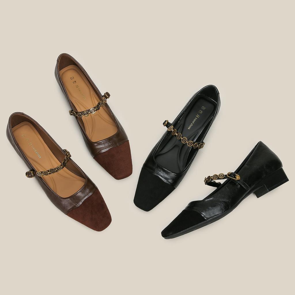 H8563-1 Mary Jane Single Shoes Women's Summer New Niche Color Matching One Pedal Thick Heel Huizhou Women's Shoes Outer Shoes