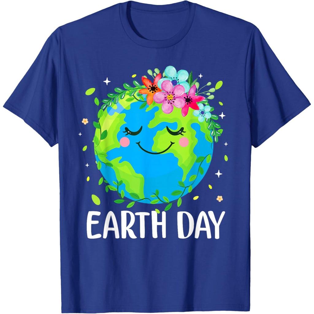 Cute Earth Day Floral Graphic Tee Soft Breathable Casual T-Shirt for Adults