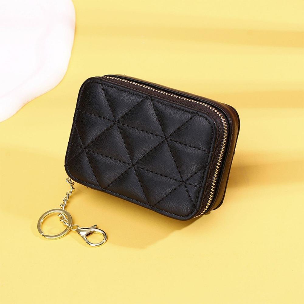 

New PU Leather Lipstick Bag Solid Color with Mirror Mini Purse Zipper Coin Wallet Travel чорний