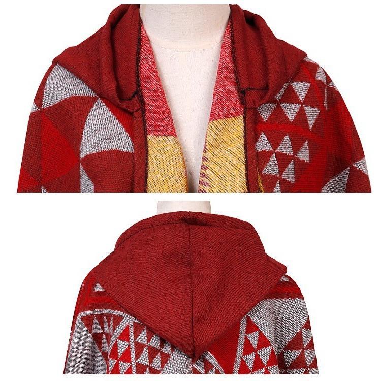 Hooded Cape Shawl Women'S Plaid Winter Warm Knitted Shawl Scarf Shawl Dual-Purpose
