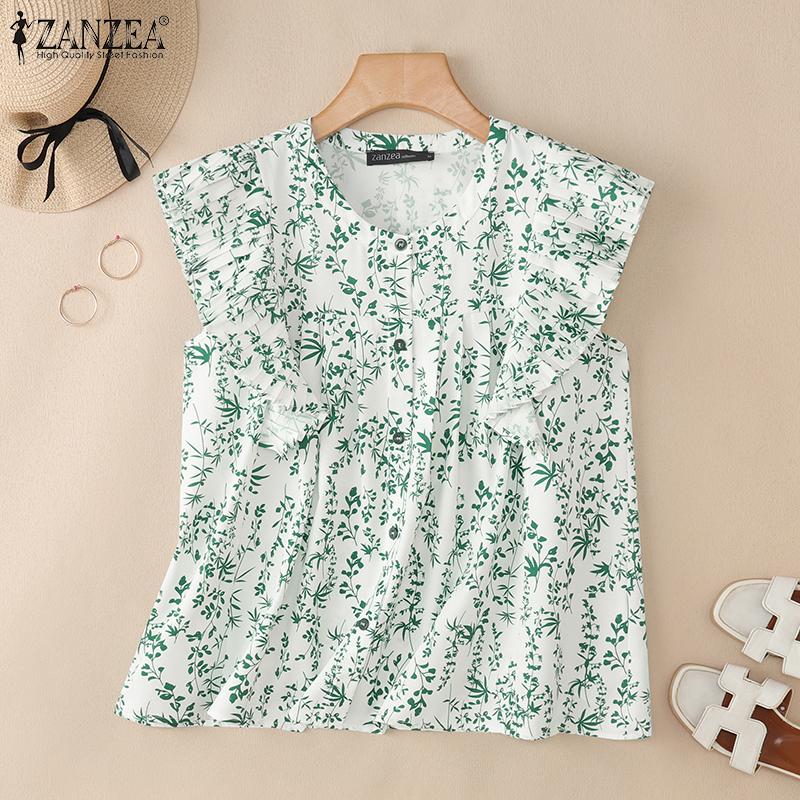 ZANZEA Women Casual Round Neck Print Summer Sleeveless Tank Tops