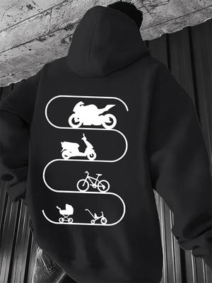 Herren Herbst und Winter Neuer Hoodie mit Motorrad Roller Fahrrad Rückenaufdruck Pullover, Lässiges und Bequemes Sweatshirt
