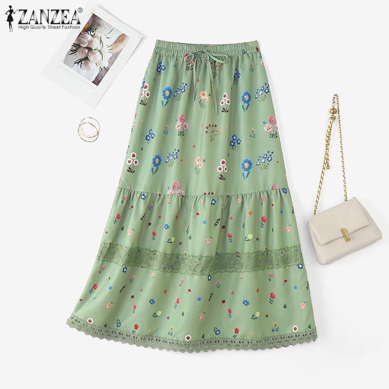 ZANZEA Women Casual Elastic Waist Loose Floral Long Skirts